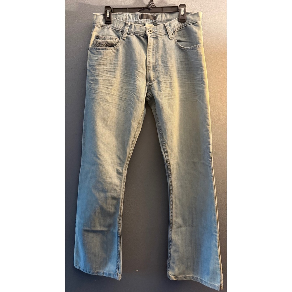 Premium Jeans Mens 32x30 Light Wash Embroidered Flap Pocket Denim Y2K Streetwear